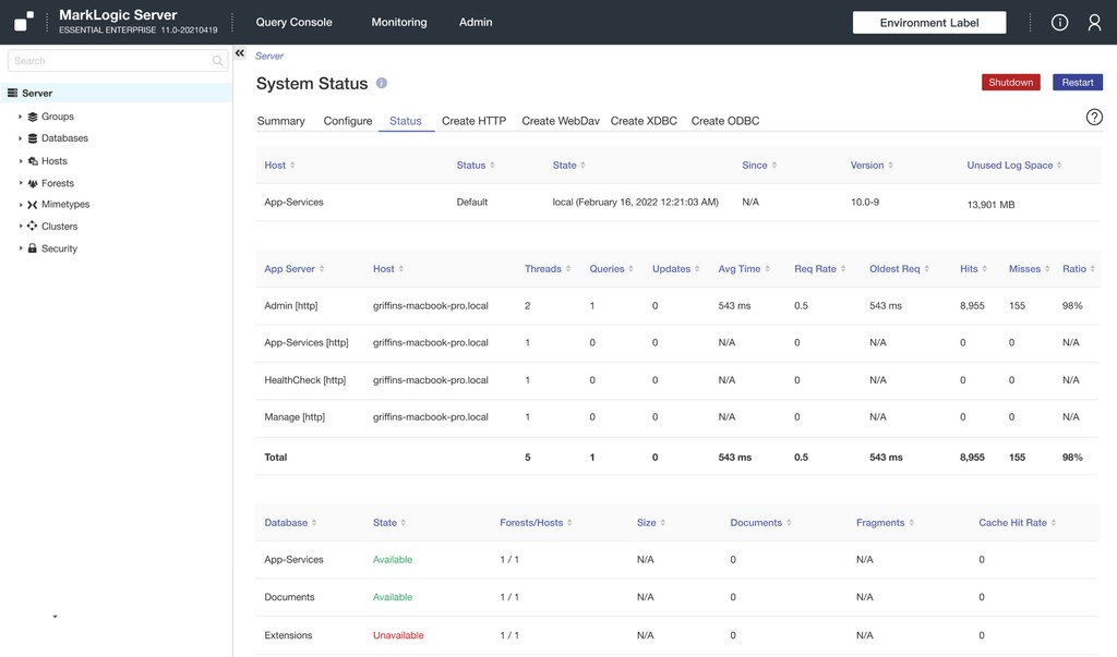 Database Dashboard Redesign - MarkLogic Server